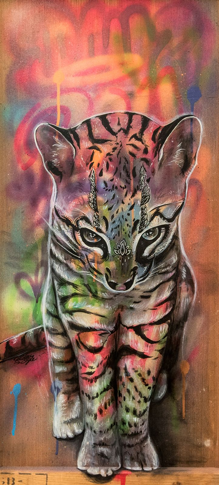 Baby Tigre — peinture sur bois 35×60 cm, 2019