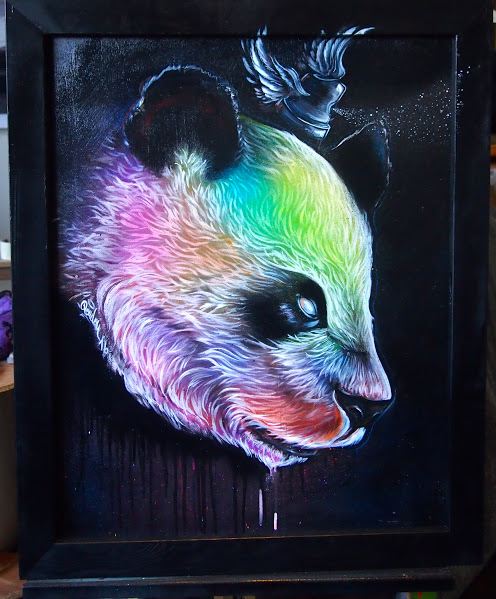 Dark Panda — toile 40×50 cm, technique mixte bombe aérosol acrylique